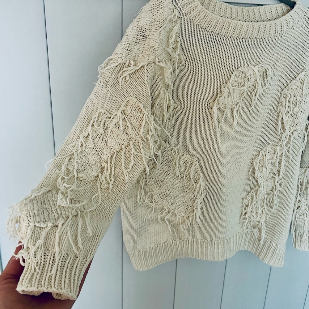 Fringed Cream Sweater Vintage RARE Leoniak